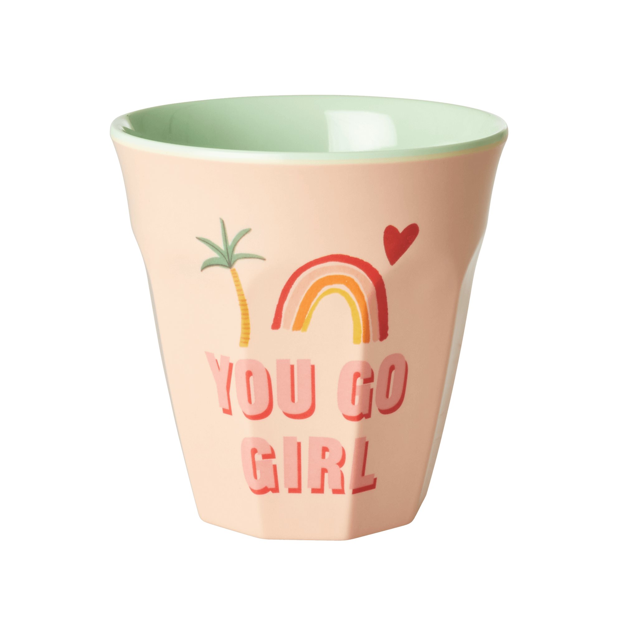 Becher "You go Girl" mit Regenbogen und Palme (Personalisierung möglich)