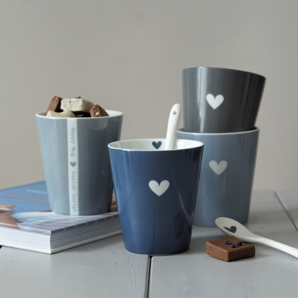 Tasse dunkelblau, Herz, Happy mug