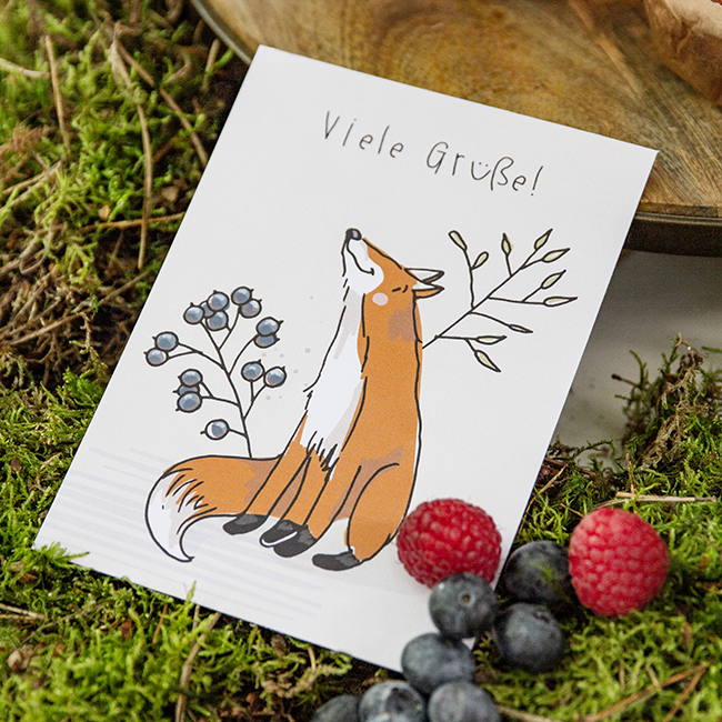 krima&isa Postkarte Fuchs "Viele Grüße"