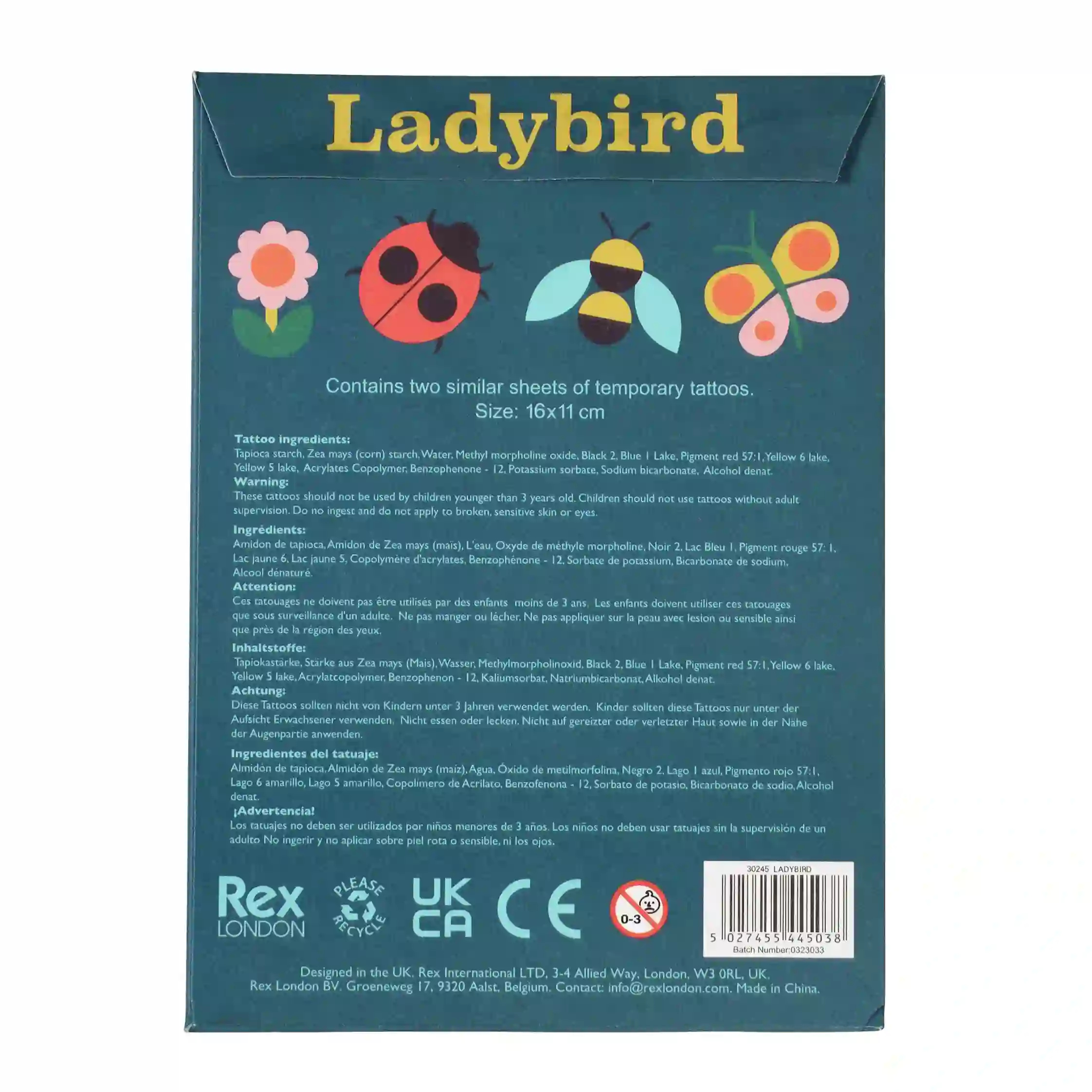 Tattoos "Lady Bird" Marienkäfer, Bienen, Schmetterlinge, Blumen
