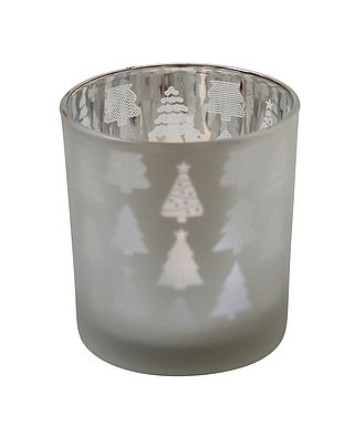 Windlicht "Tannenbäume" grau/silber, klein