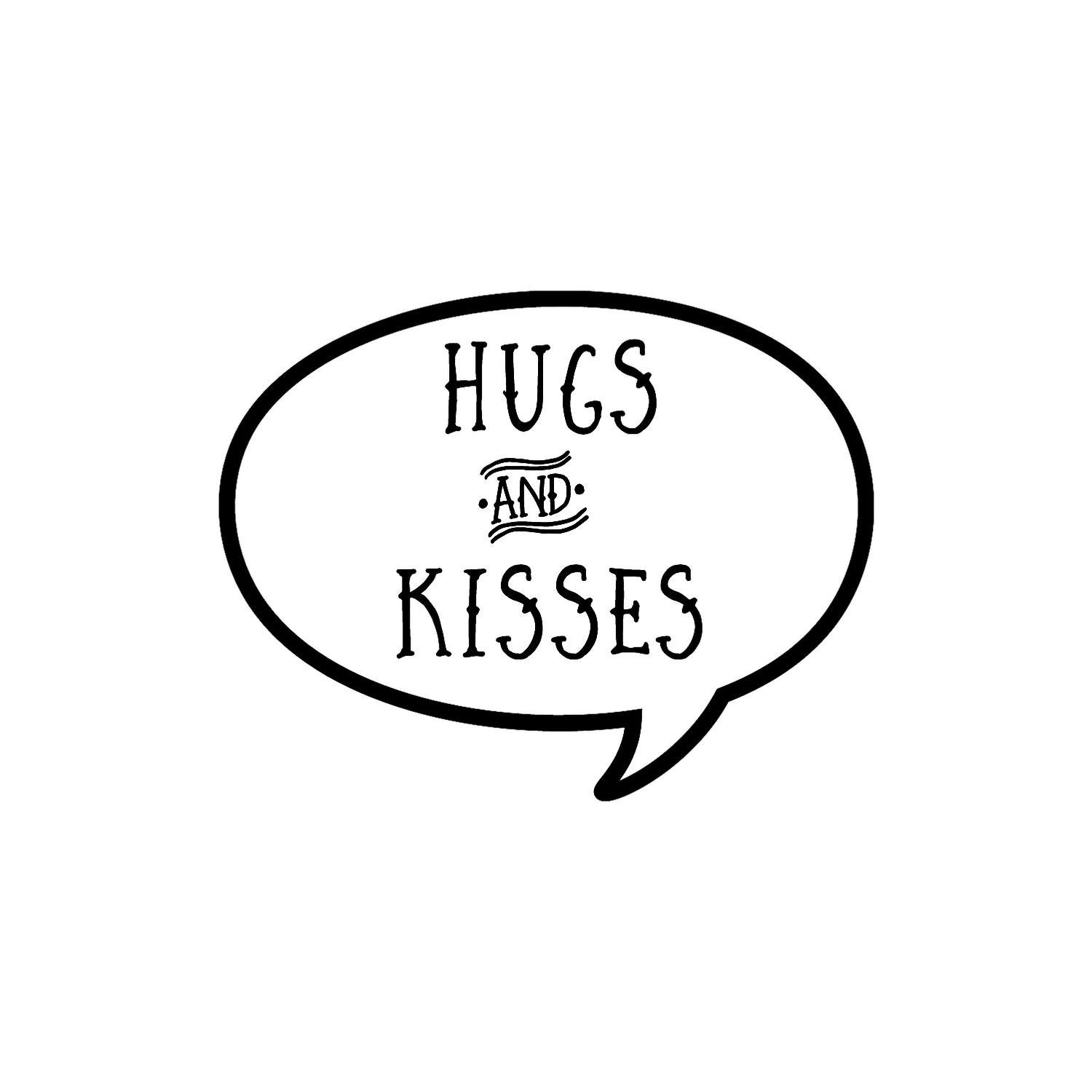 Abdruck Stempel Sprechblase "hugs and kisses", 35 mm