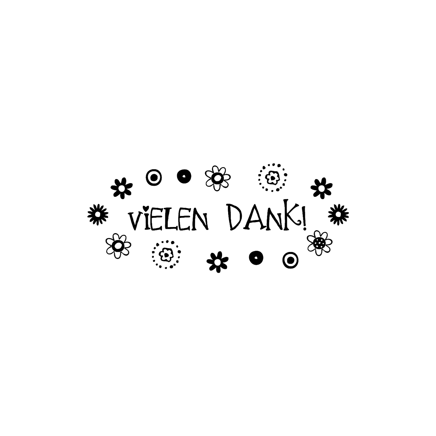 Abdruck Stempel "Vielen Dank" mit Blumen und Kreise, 70 mm