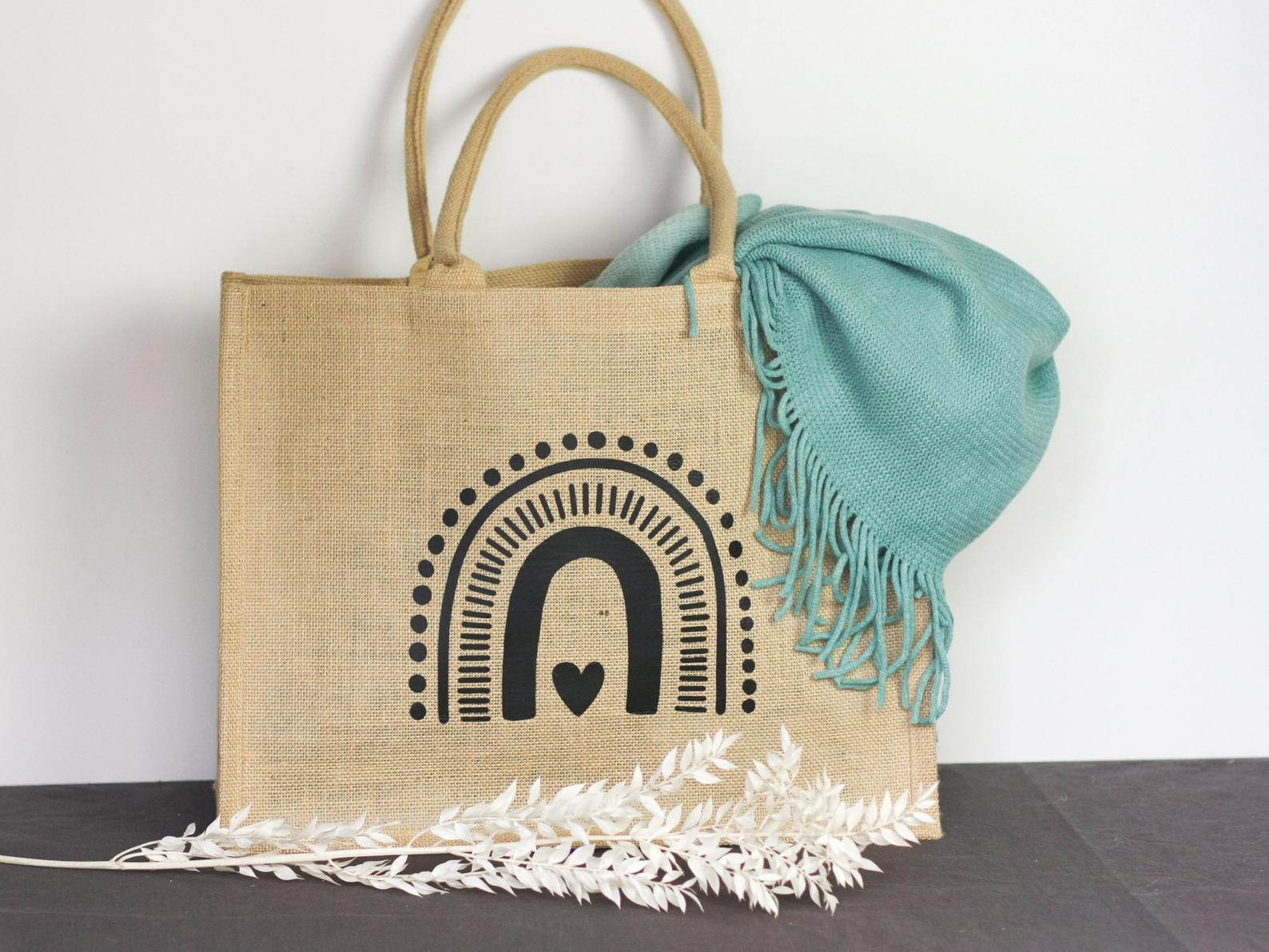 XL-Jute-Shopper/Tasche "Regenbogen", schwarz