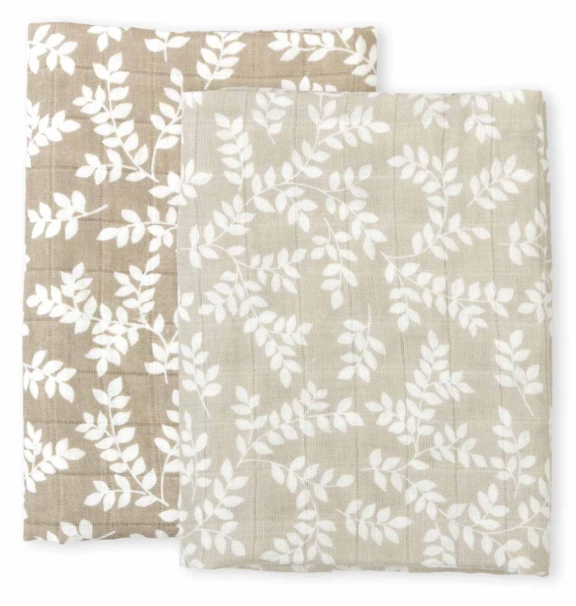Musselintücher, 2er Pack, Blätter taupe/helltaupe