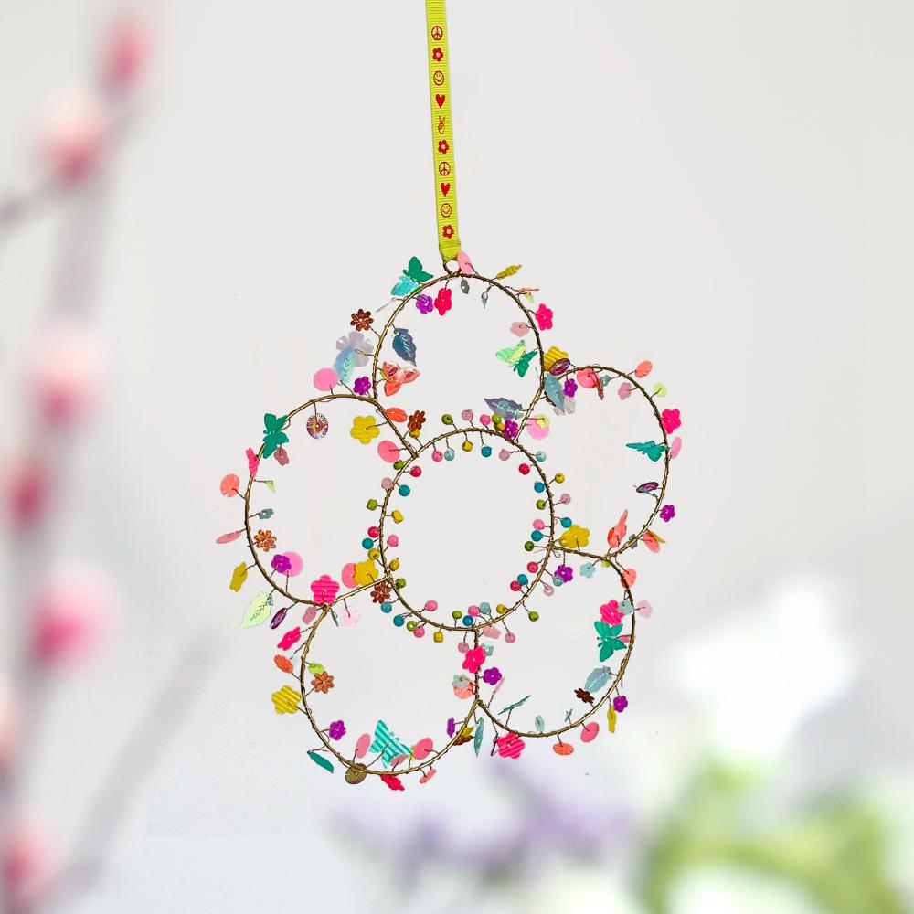 Funkelkranz Blume (bunt/gold)