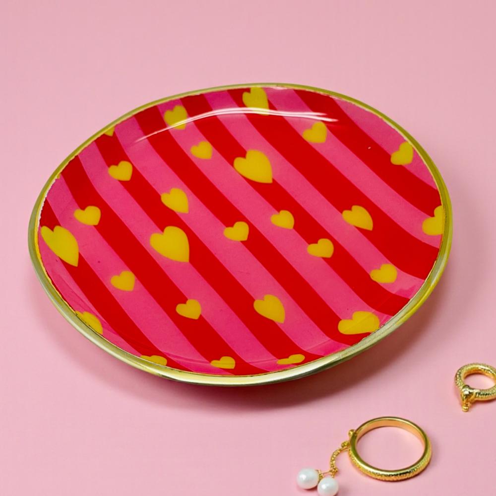 Dekoschale, Stripe Yellow hearts, L