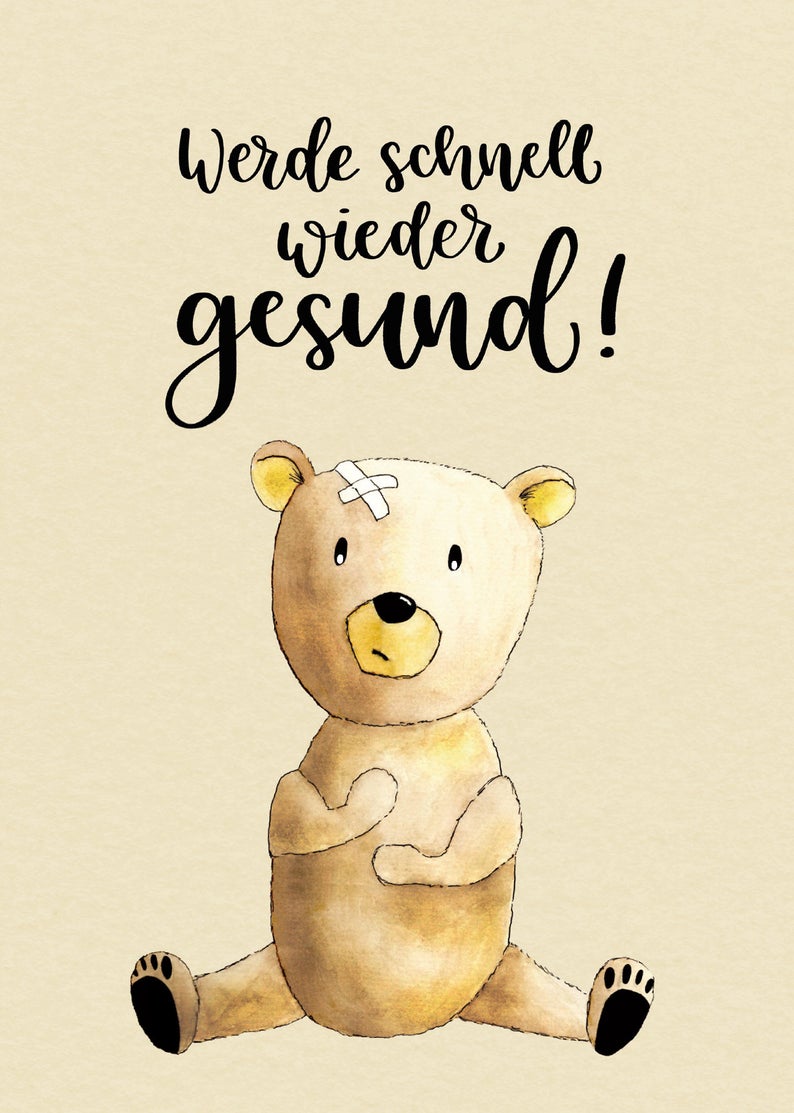 Postkarte "Werde schnell wieder gesund!" mit süßem Bär