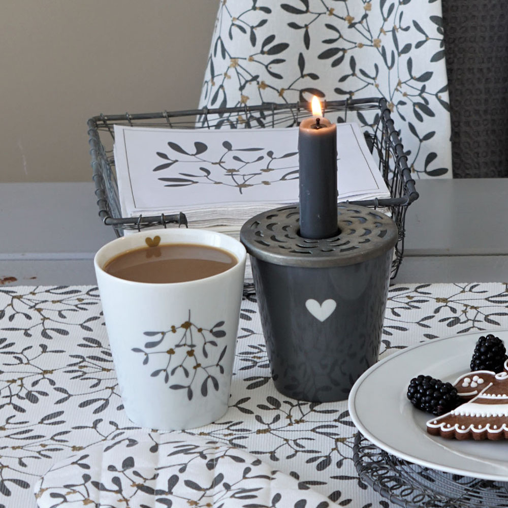 Tasse "Mistelzweig", grau/gold