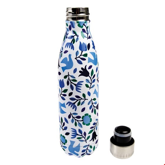 Thermoskanne/Flasche "Folk Doves", Blumenmuster blau/weiß