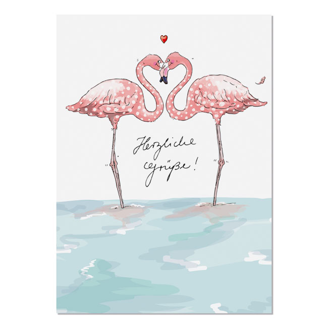 krima&isa Postkarte Herzliche Grüße - Flamingos