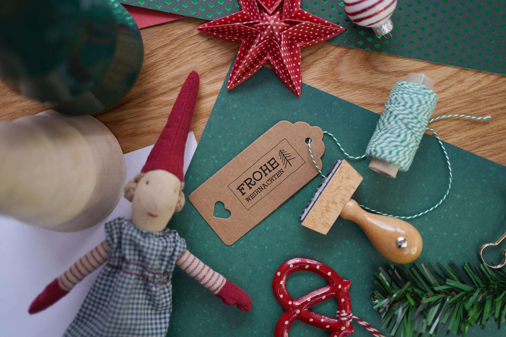 Stempel "Frohe Weihnachten" eckig mit Rahmen, 78 mm