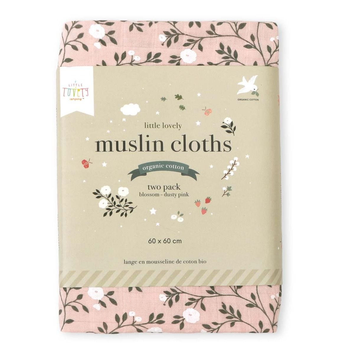 Musselintücher, 2er Pack, Blüten altrosa