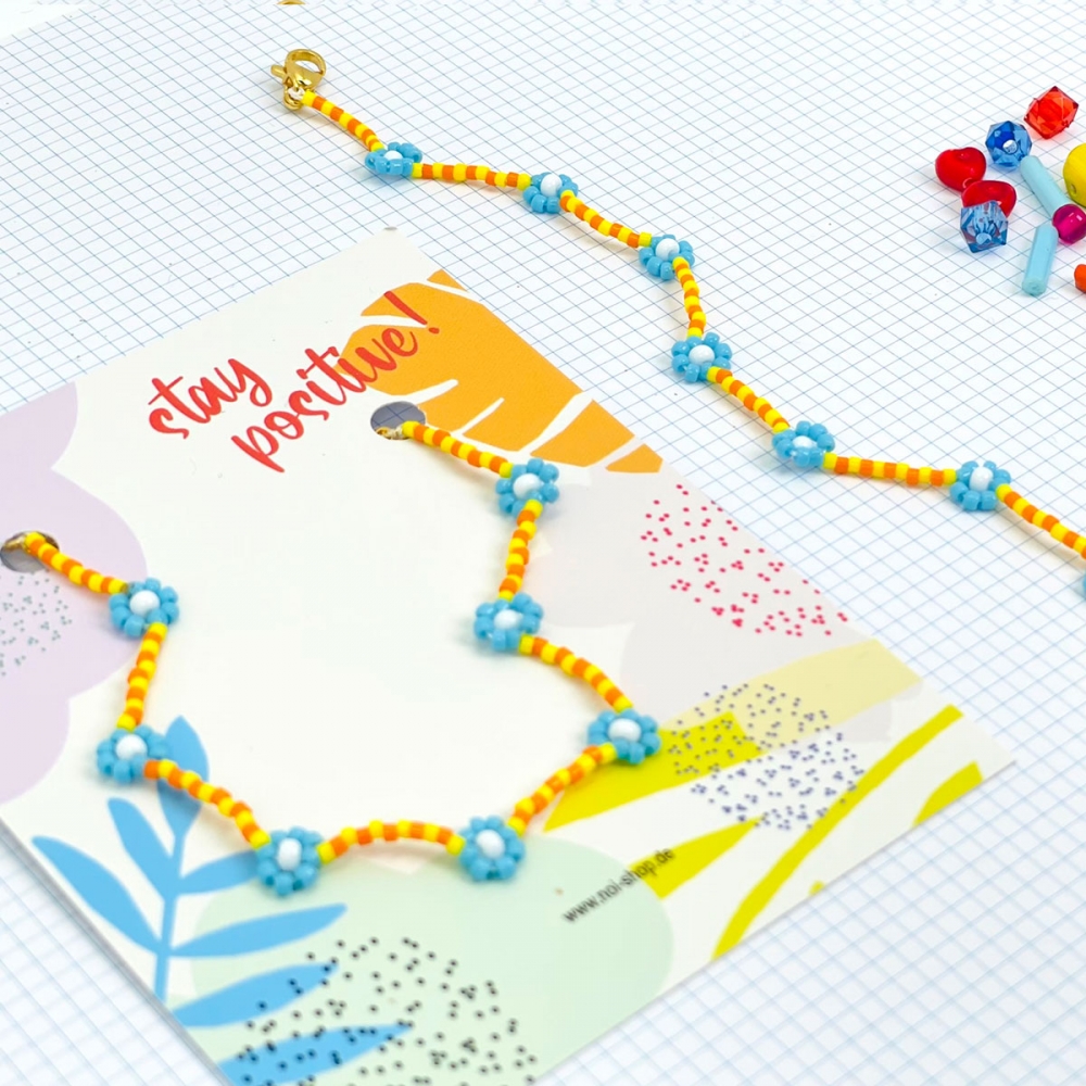 Armband "Itsybitsy Flower" (hellblau/gelb/orange)