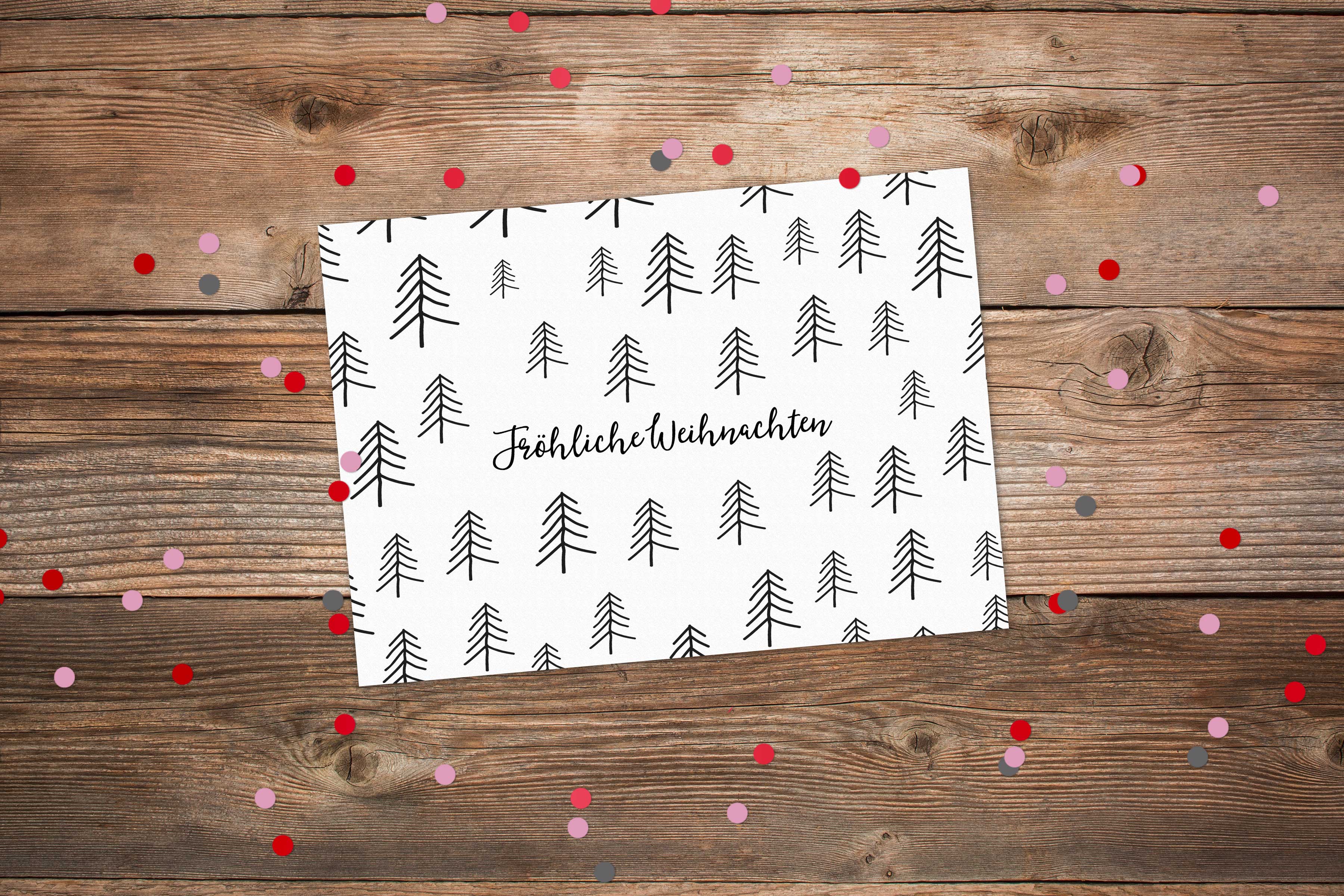 Postkarte Fröhliche Weihnachten Bäume s/w