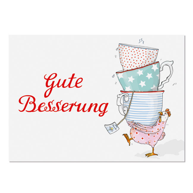 krima&isa Postkarte "Gute Besserung" - Huhn