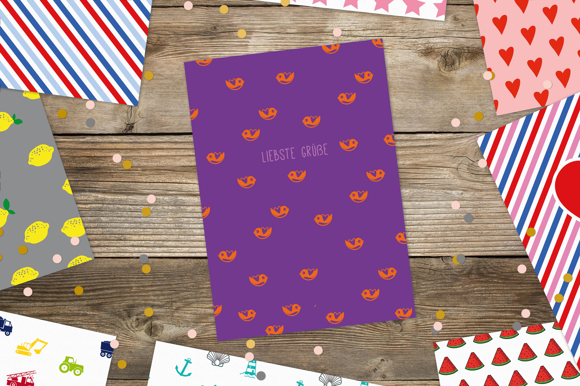 Postkarte "Liebste Grüße" Vögel