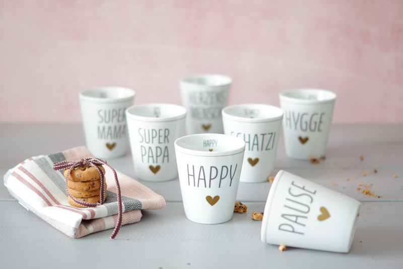 Tasse "Happy", grau/gold
