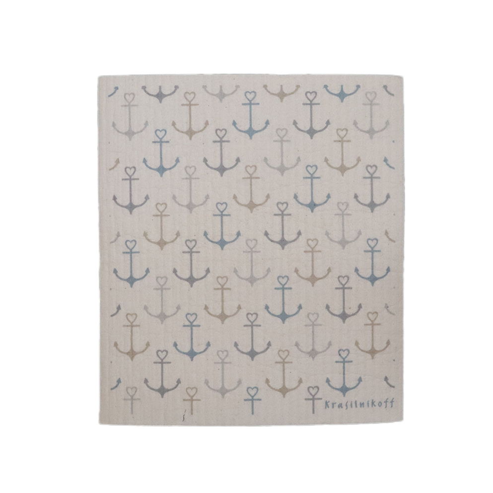 Spüllappen/Spültuch/Schwammtuch, "Anker", blau/grau/beige