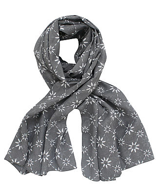 Schal, dunkelgrau mit weißem Blumenmuster