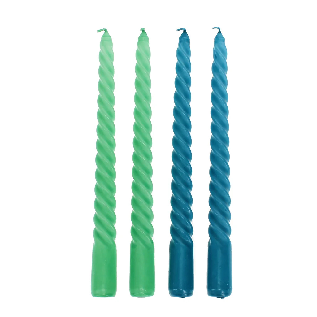 Gedrehte Kerzen, grün und blau (4er-Set)