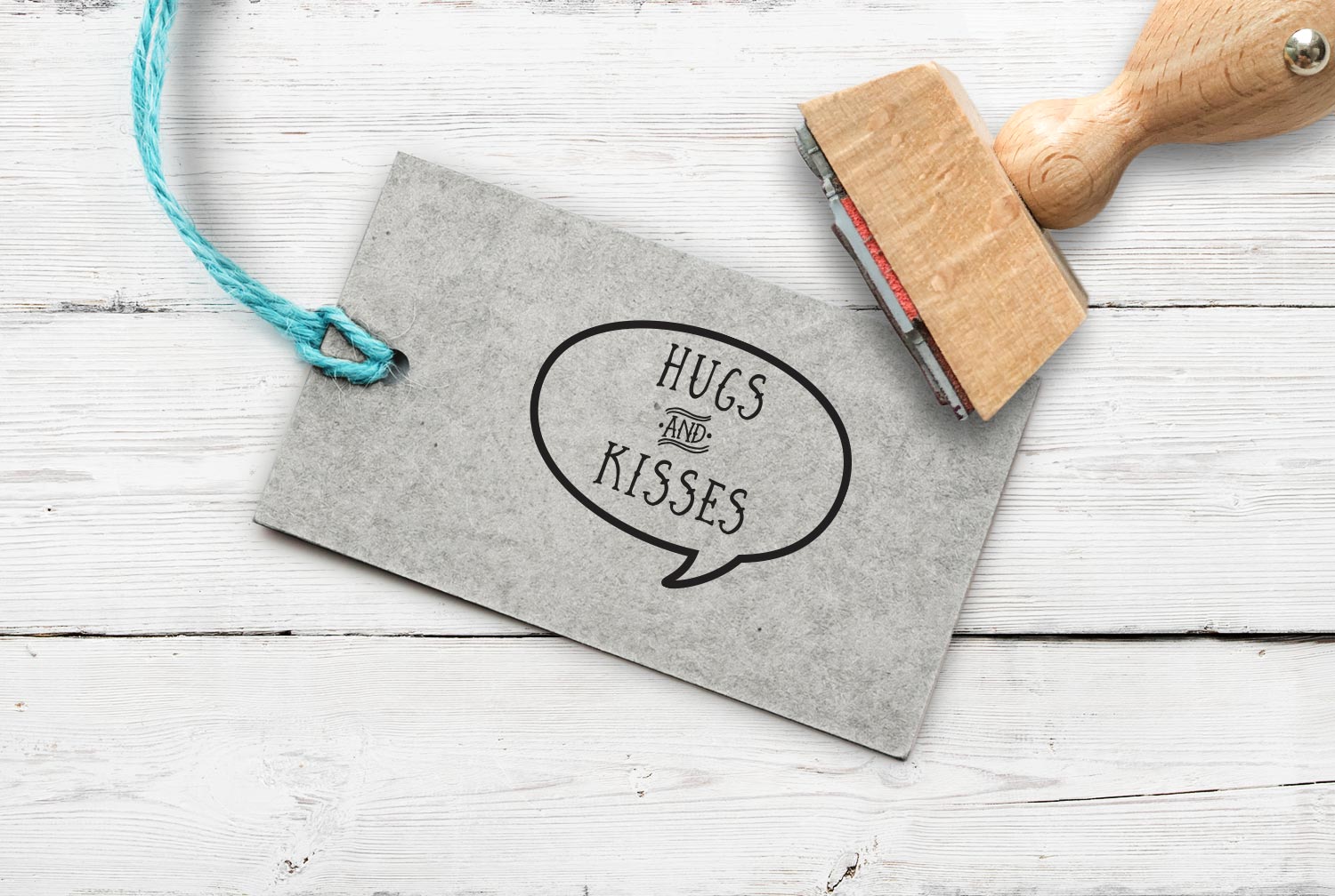 Stempel Sprechblase "hugs and kisses", 35 mm