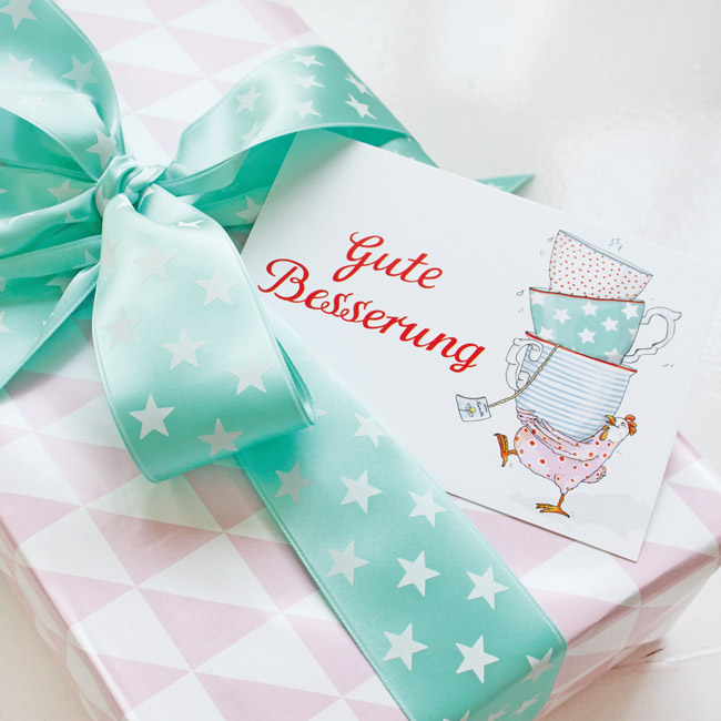 krima&isa Postkarte "Gute Besserung" - Huhn