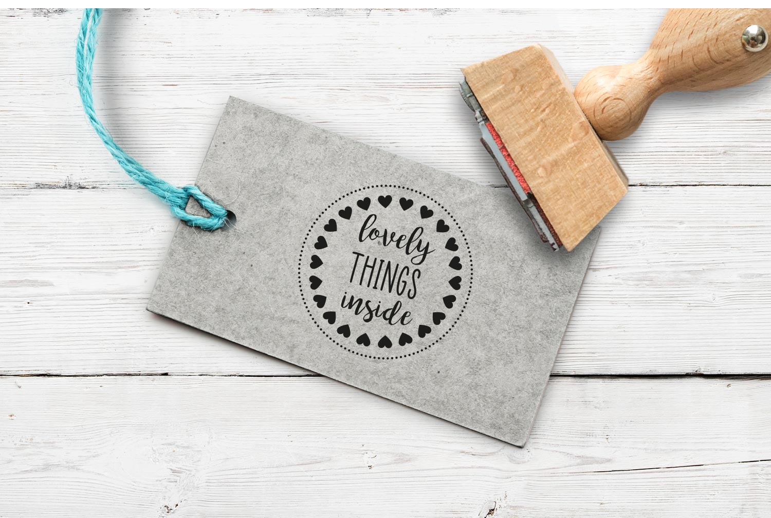 Stempel "lovely things inside", rund, 32 mm
