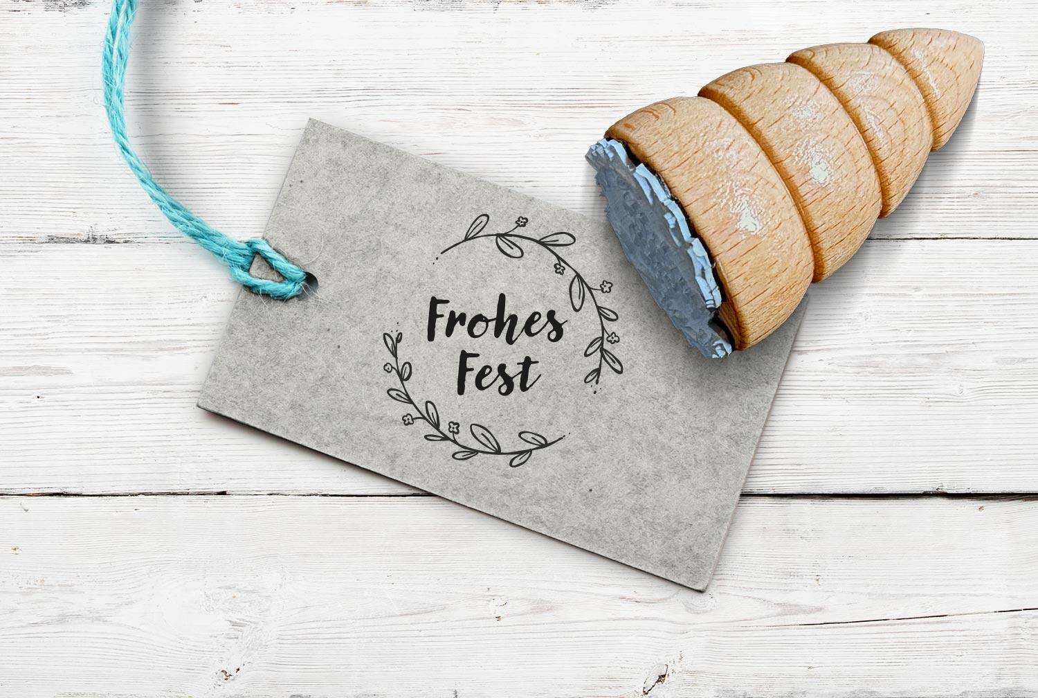 Stempel "Frohes Fest", 38 mm in Tannenbaum-Form