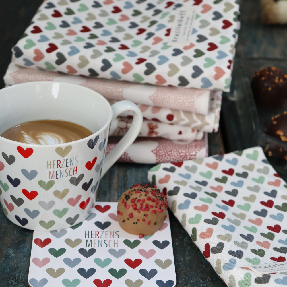 Geschirrtuch, "Harlekin heart", bunte Herzen