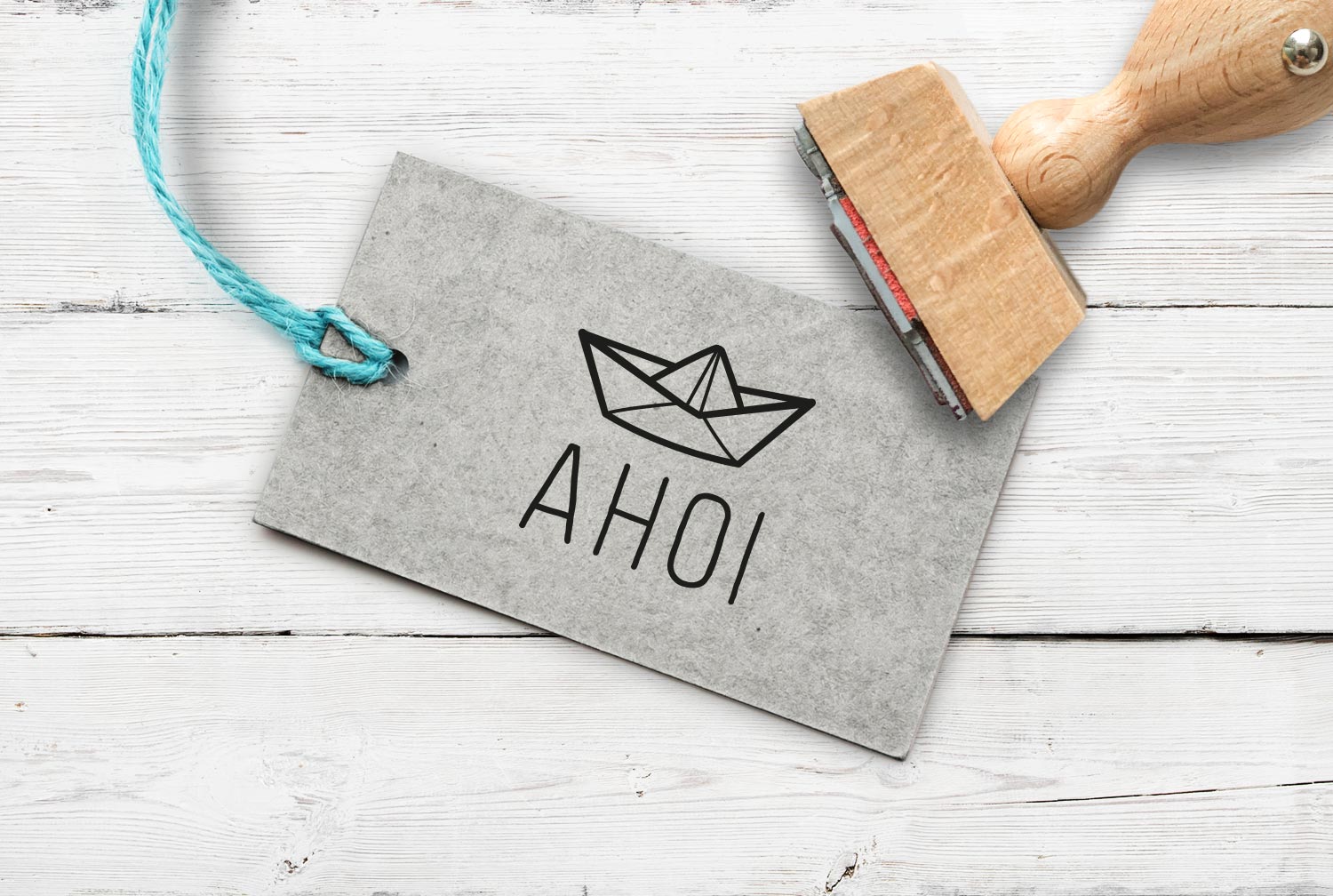 Stempel Ahoi mit Schiffchen, 30 mm