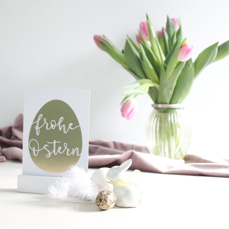 Postkarte „Frohe Ostern“, weiß/gold