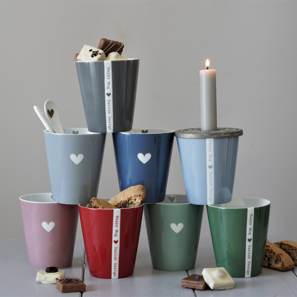 Tasse hellgrün/salbei, Herz, Happy mug