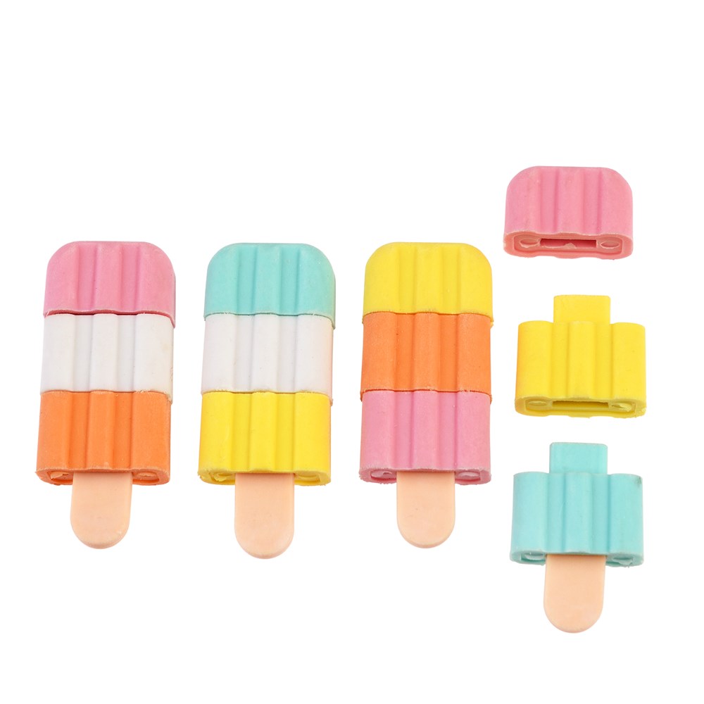 Radiergummi 4er-Set Eis am Stiel