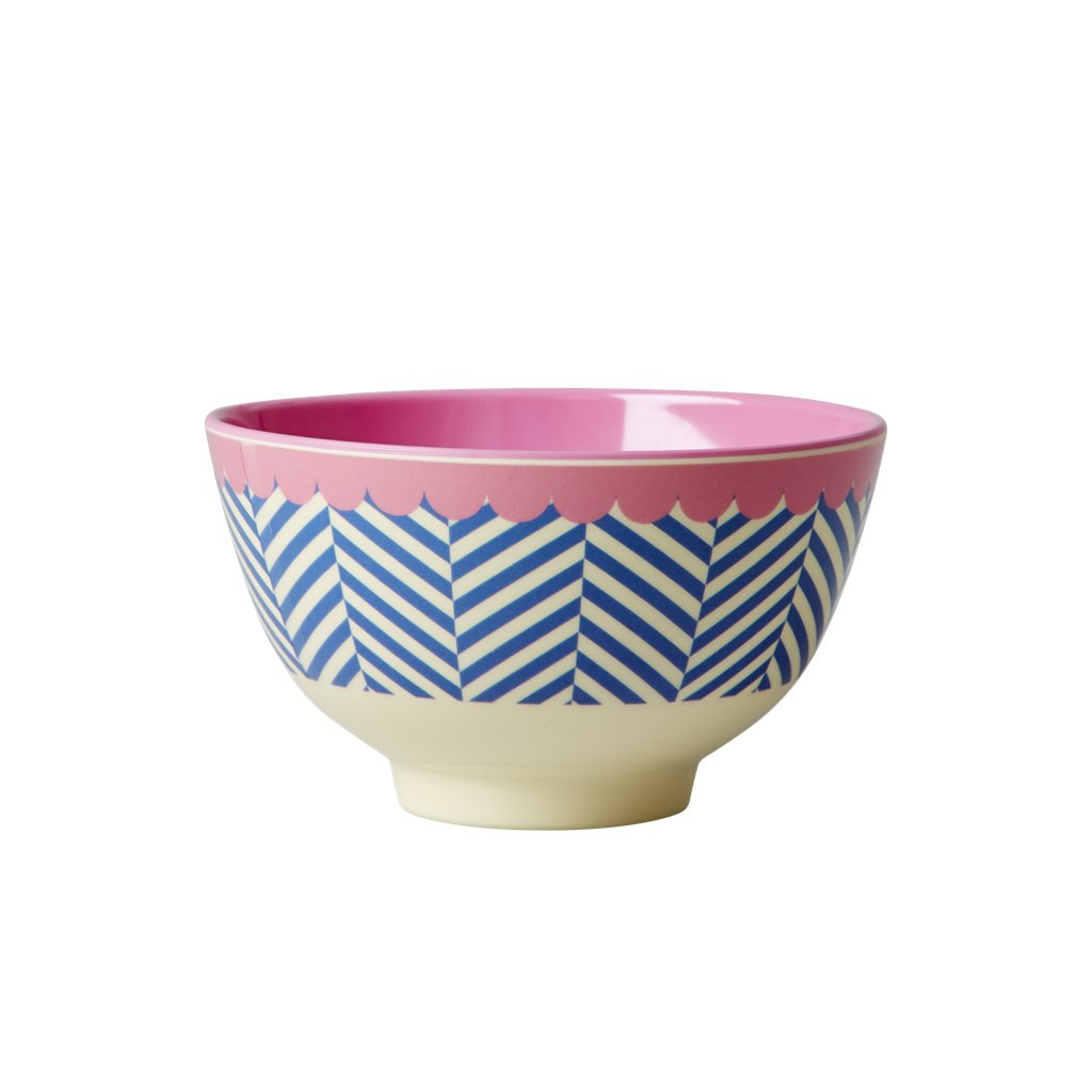 Schälchen mit Streifen, blau/weiß mit rosa Rand