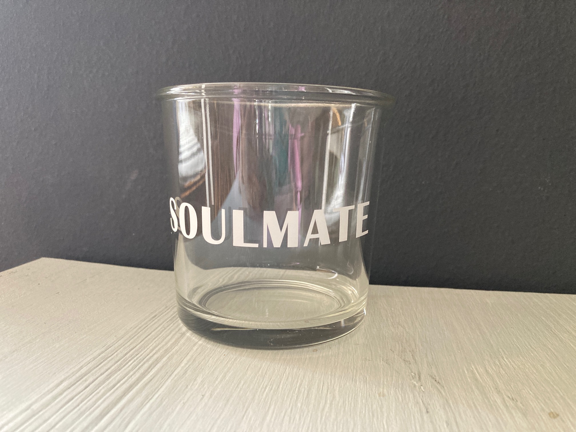 Glas/Windlicht mit Schriftzug "SOULMATE"