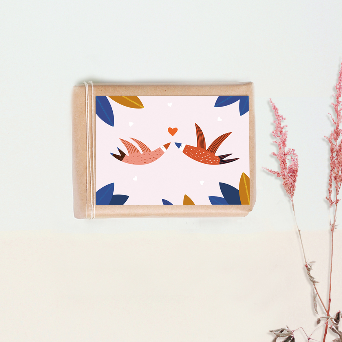 Postkarte "Love" mit Vögel