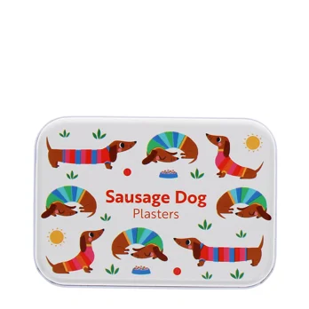 Pflaster in Metall-Box, Dackel "sunny susage dog"