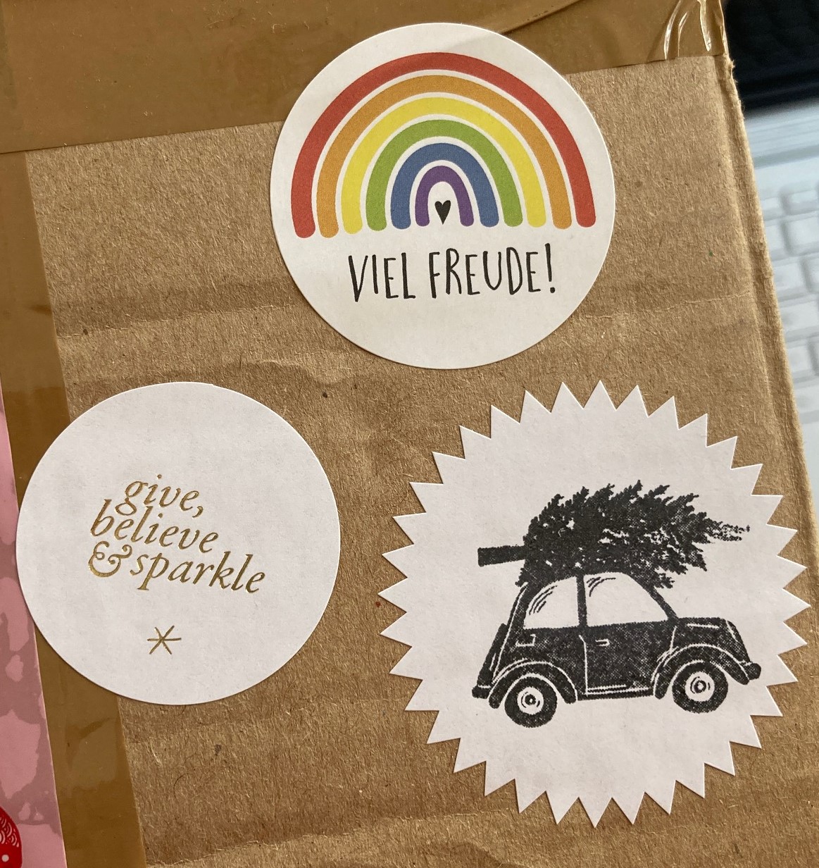 Aufkleber/Sticker "give - believe - sparkle", weiß/gold, 4 Stück