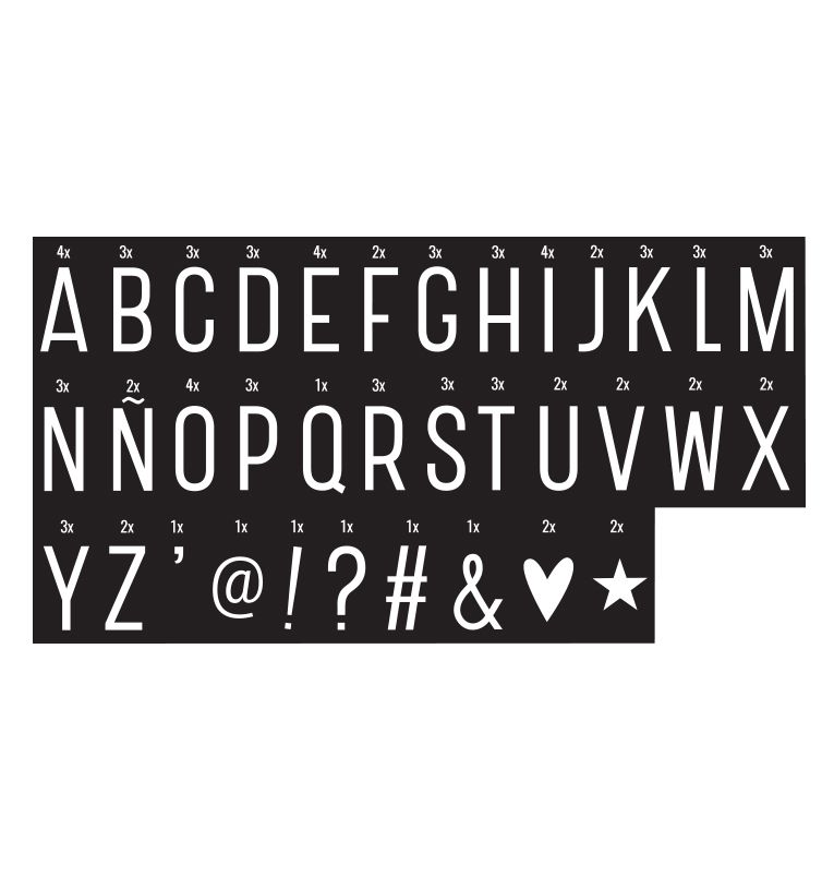 Zeichen/Symbol-Set für Lightbox/Leuchtkasten "monochrom"