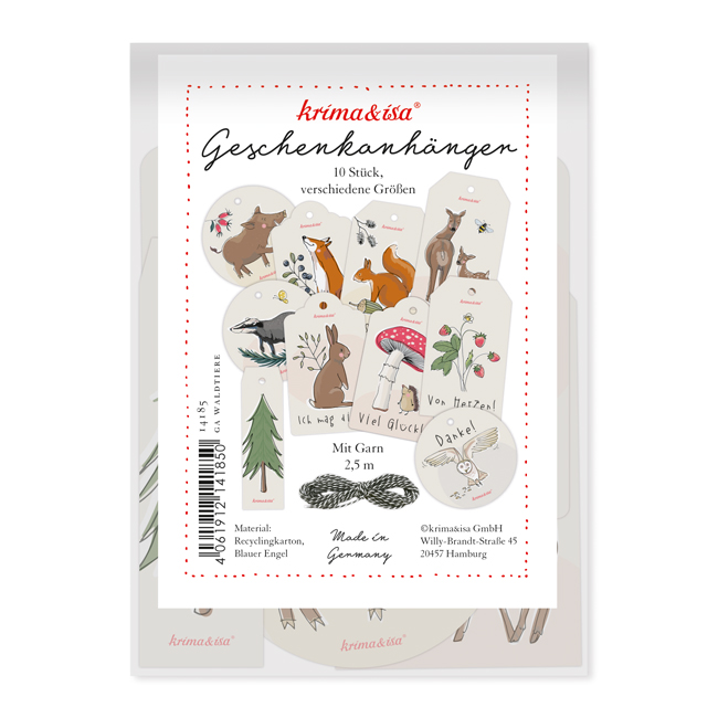 krima&isa Geschenkanhänger-Set "Waldtiere" (10 Stück)