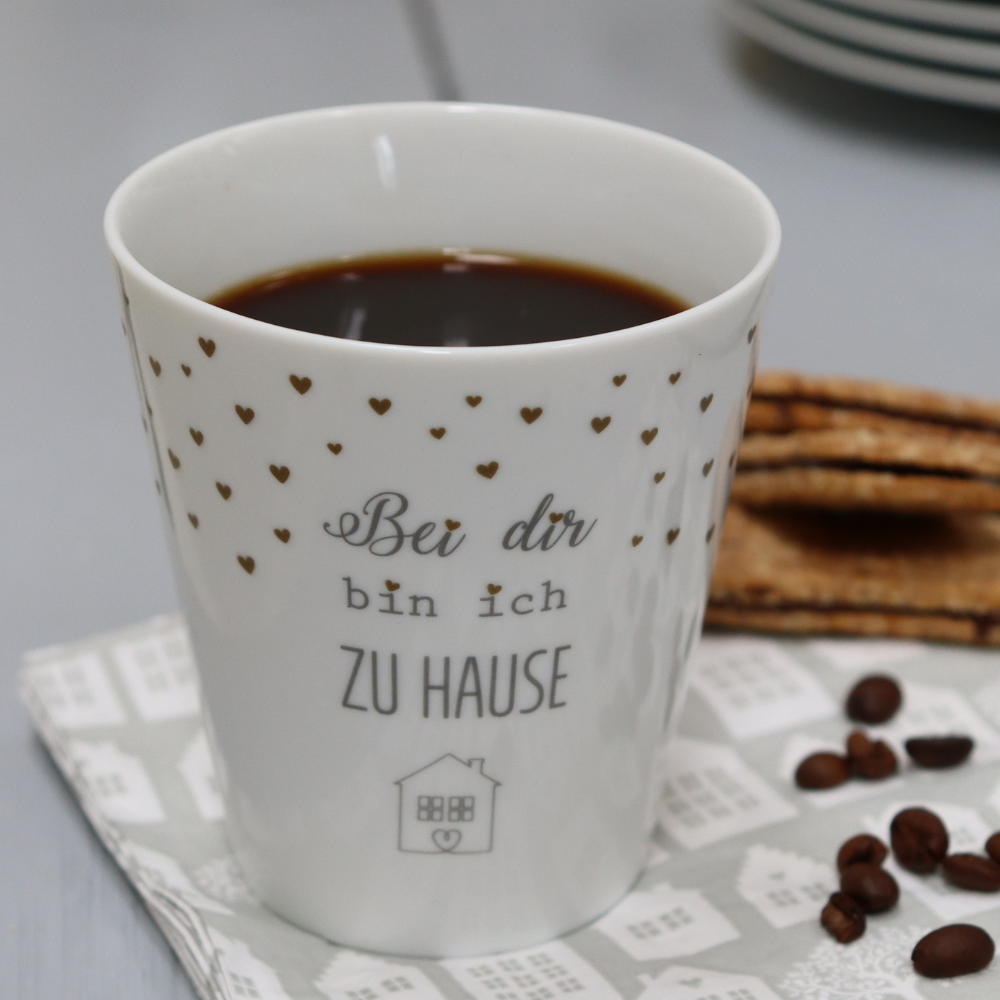 Tasse "Bei dir bin ich Zuhause", grau/gold