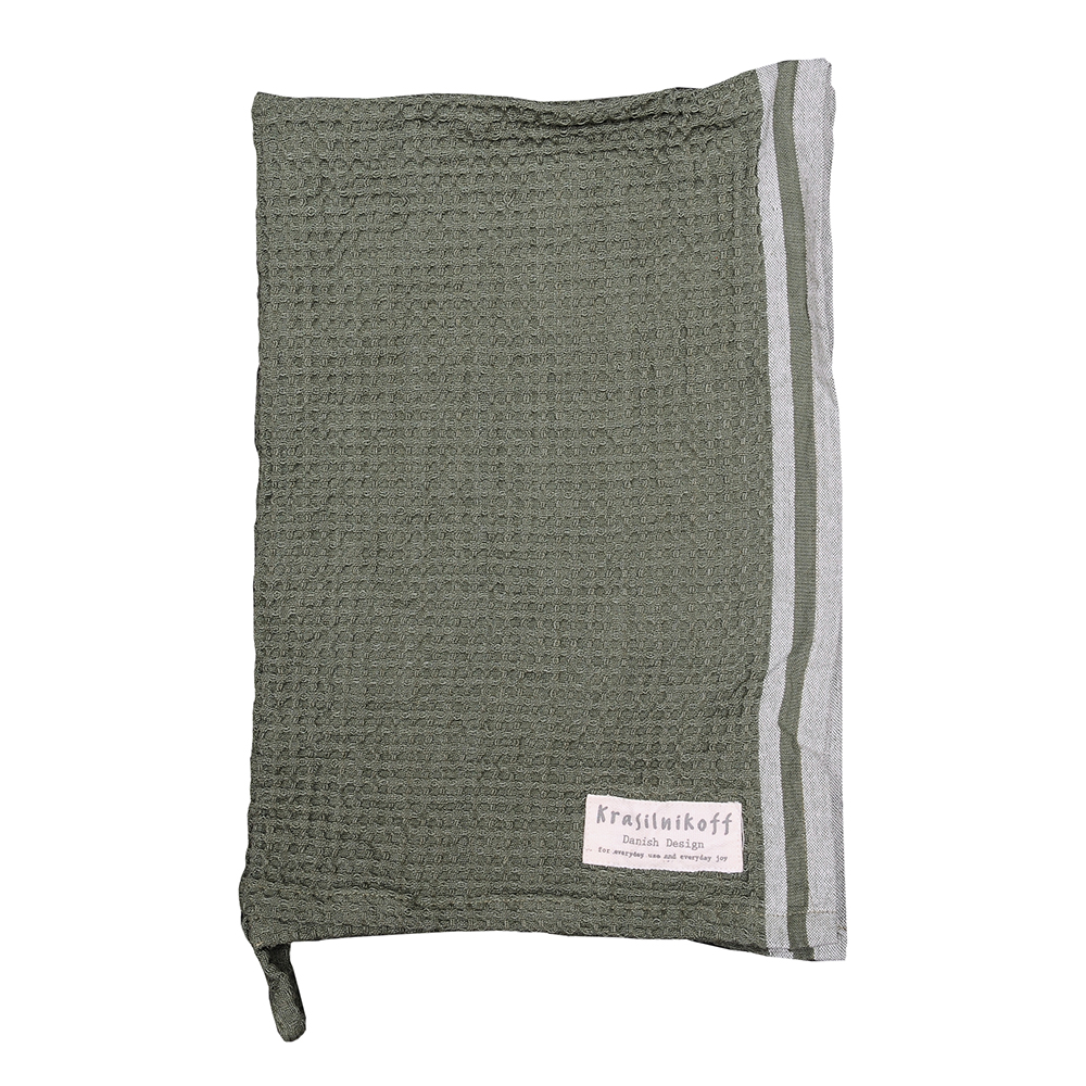 Handtuch/Geschirrtuch, Waffelstruktur, olive mit Rand