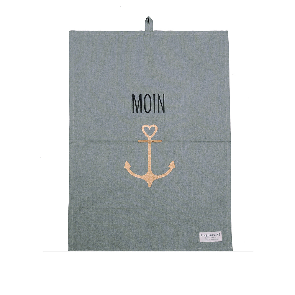 Geschirrtuch, "Moin" mit Anker, grau/gold