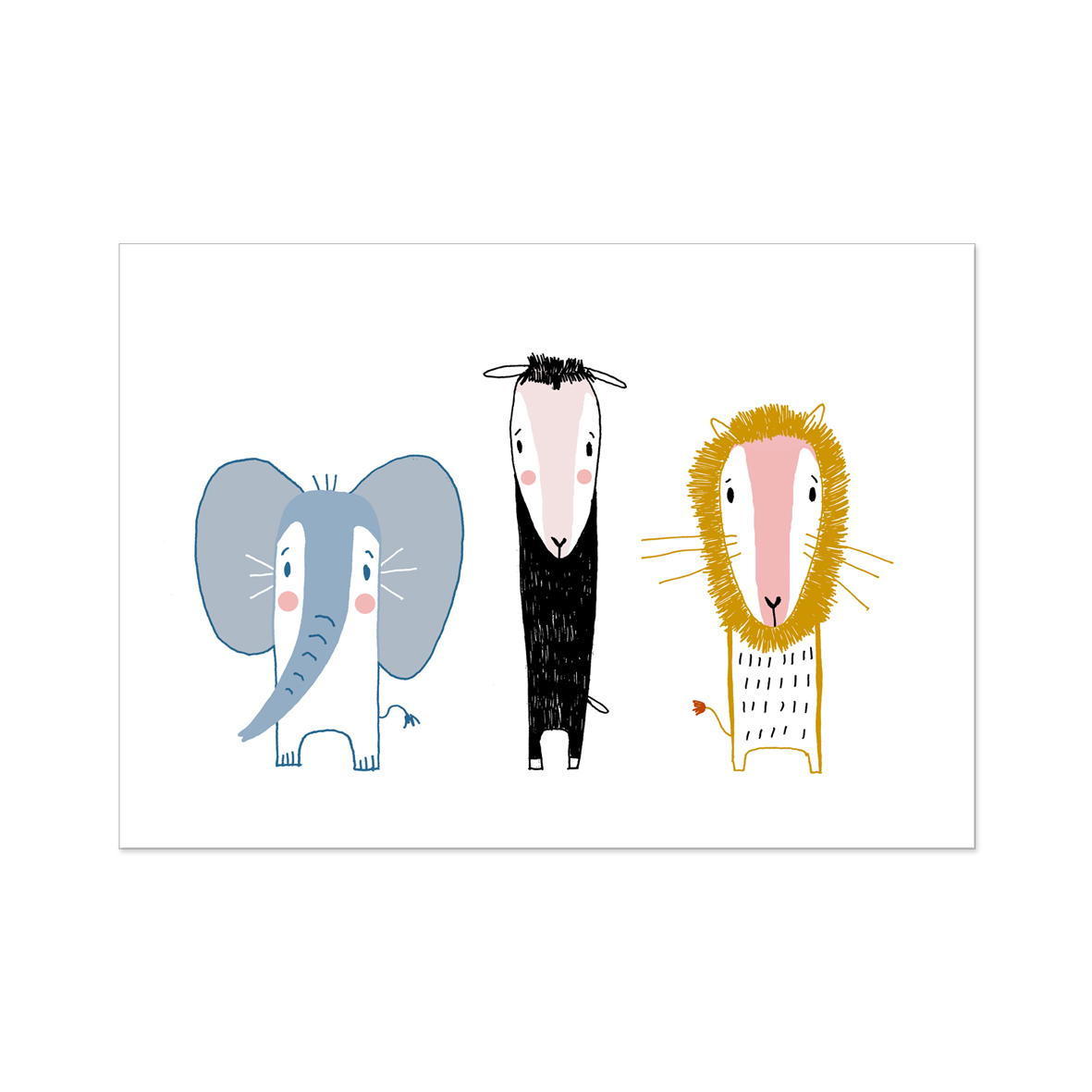 Postkarte "Beste Freunde" Löwe, Schaf, Elefant