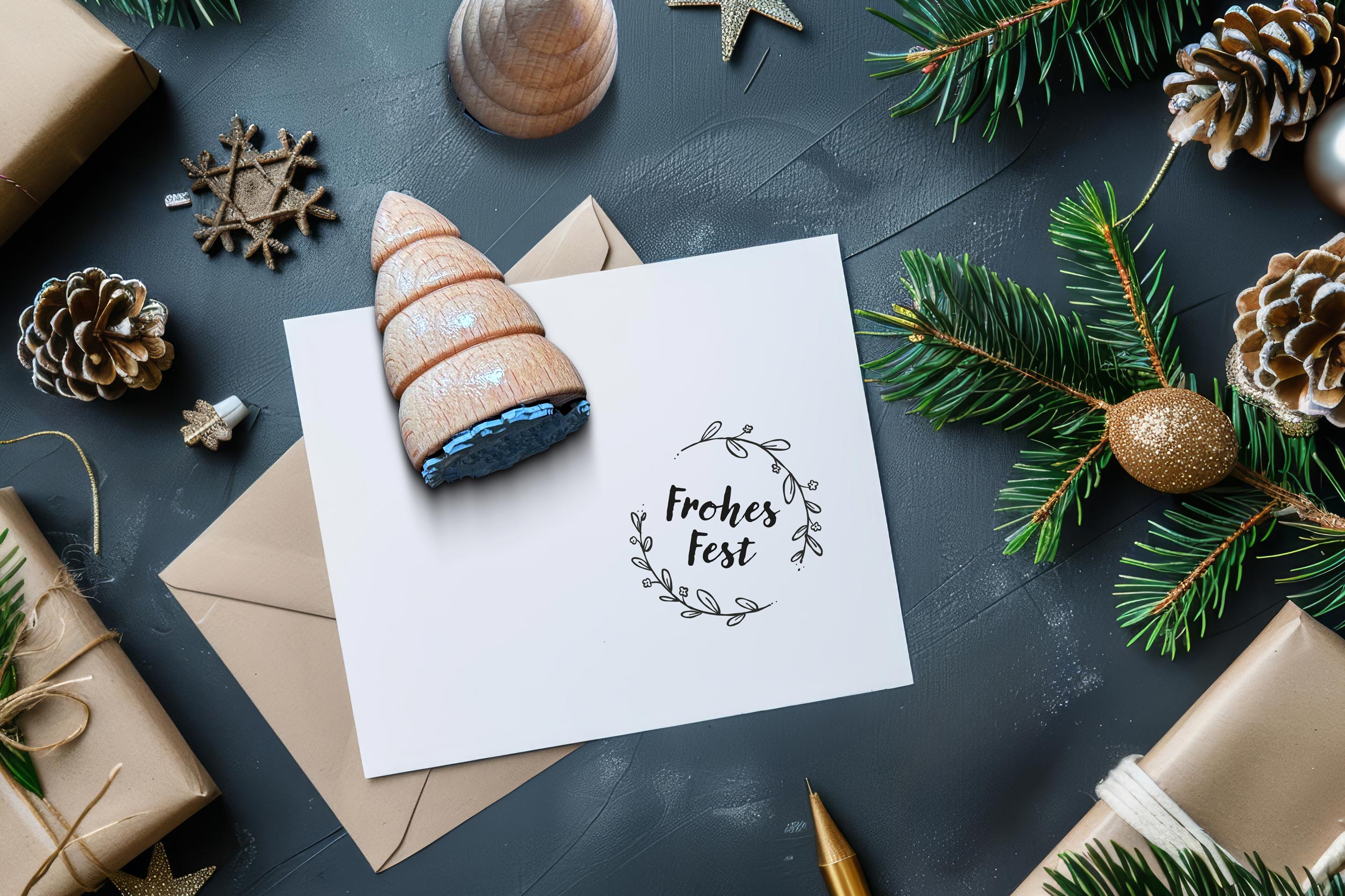 Stempel "Frohes Fest", 38 mm in Tannenbaum-Form