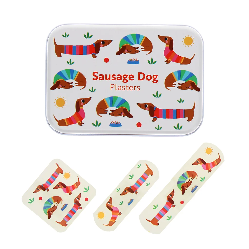 Pflaster in Metall-Box, Dackel "sunny susage dog"