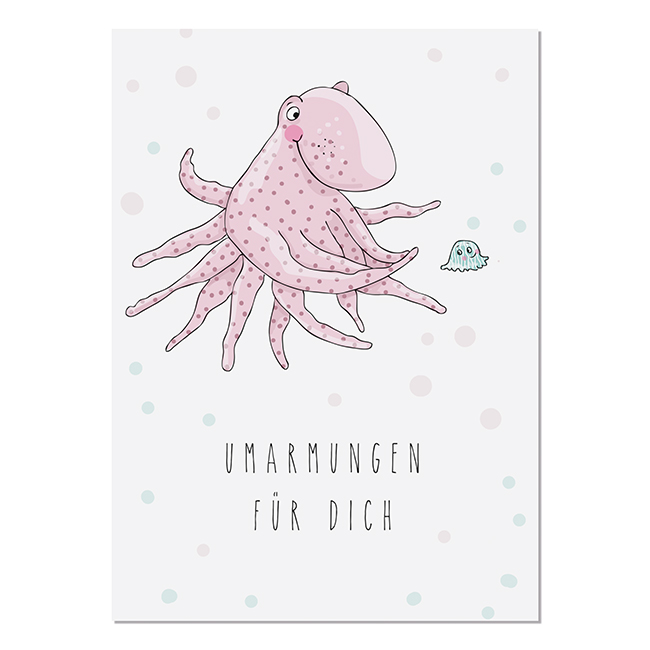 krima&isa Postkarte "Umarmungen für dich" Oktopus