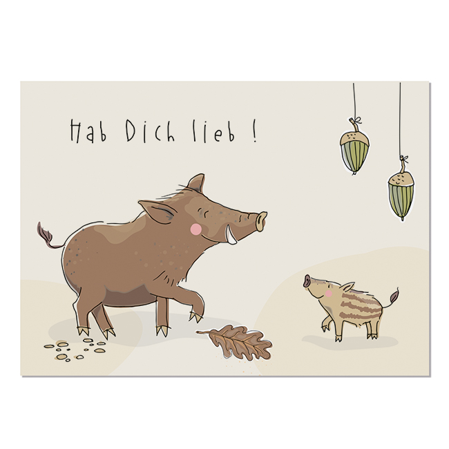 krima&isa Postkarte Wildschwein "Hab Dich lieb"