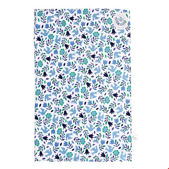 Geschirrtuch Tauben "Folk Doves", blau/weiß